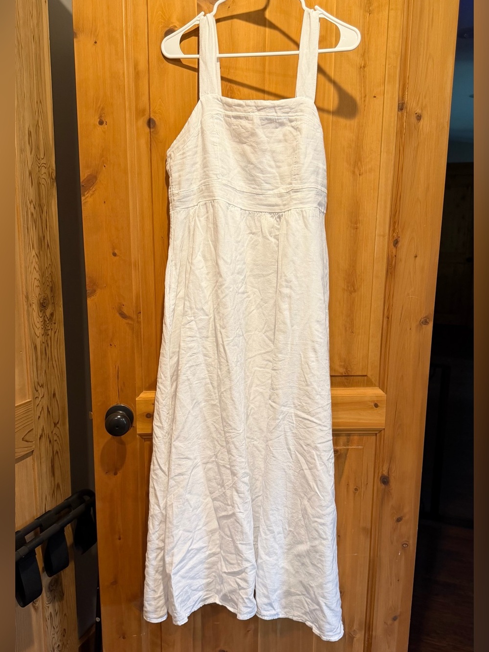 White Linen Blencd Square-Neck Midi Dress with Wide Straps - XL NWT